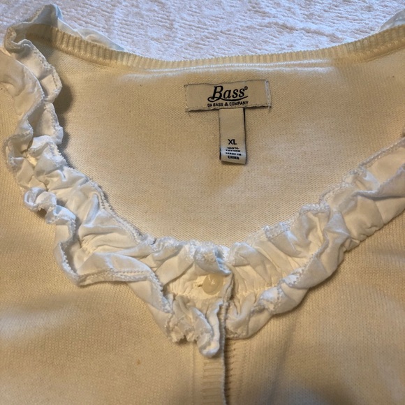 Bass Cream Cardigan Sweater with Ruffle at Neck - Picture 3 of 4